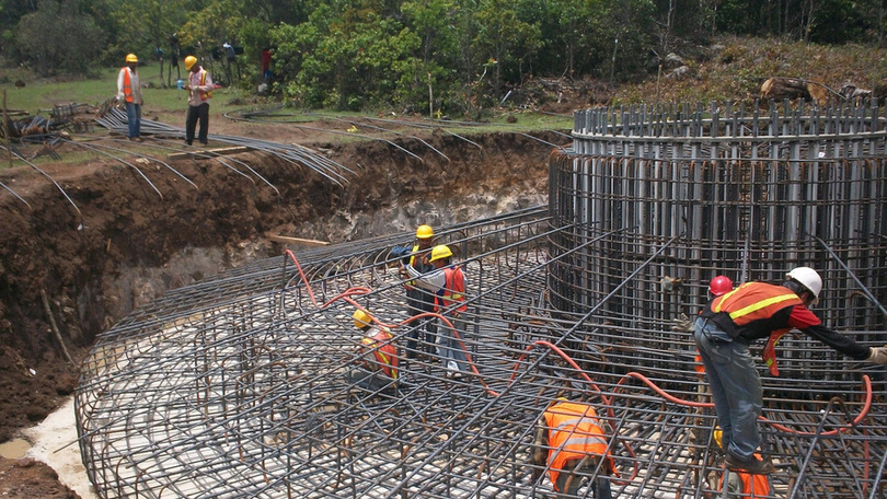 Reinforced concrete foundation under construction
