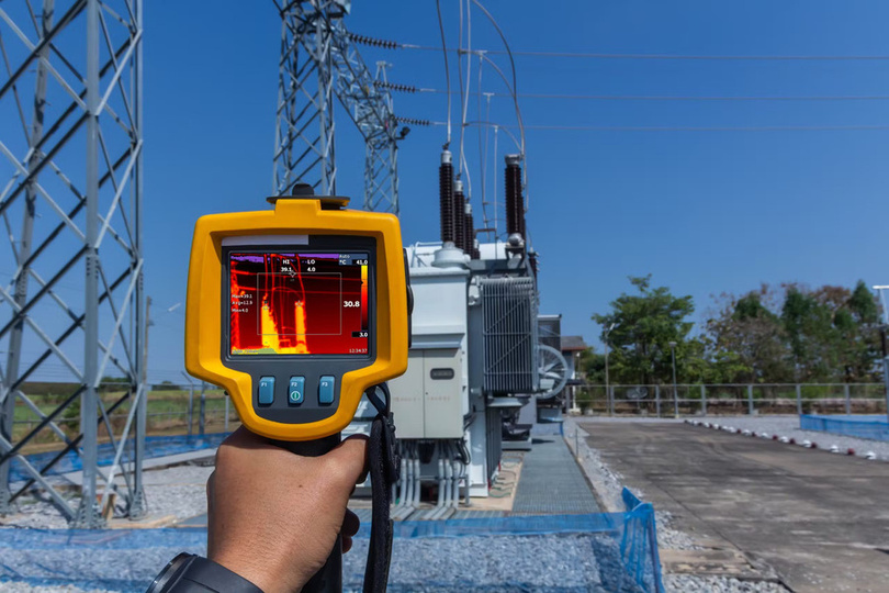 Thermal imaging inspection of a transformer at a substation